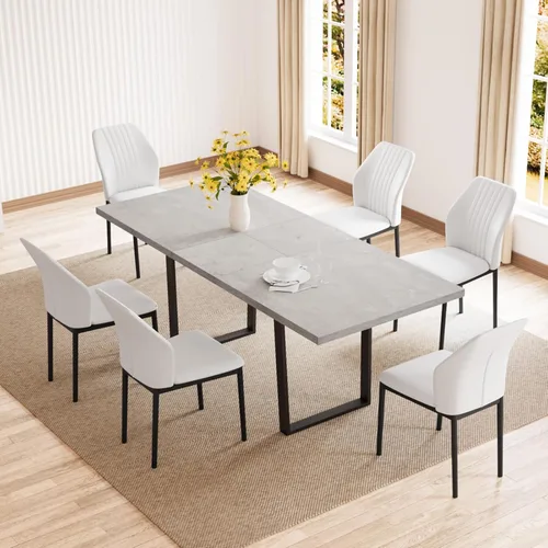Vista 30 de ZckyCine Mesa de comedor expandible de nogal de 67 a 51 pulgadas, mesa rectangular extensible con parte superior gruesa y patas de metal
