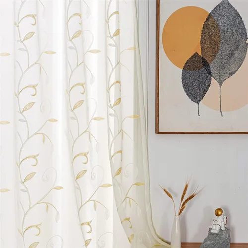 Vista 20 de VISIONTEX Juego de 2 paneles de cortinas traslúcidas blancas de 63 pulgadas de largo, con bordado de coral beige, bolsillo para barra, cortinas