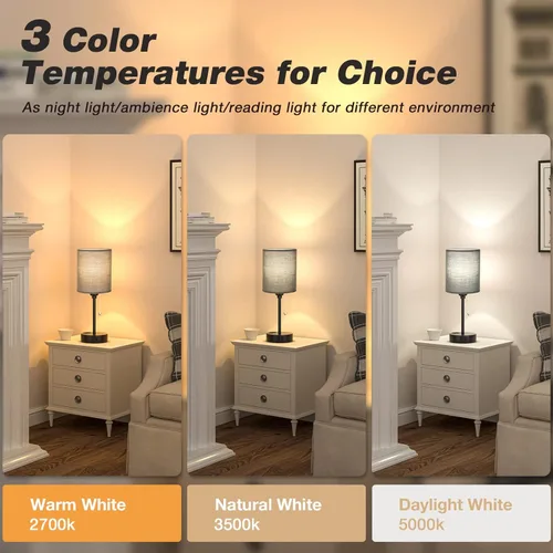 Vista 2 de Dicoool Lámparas negras para dormitorio, 3 temperaturas de color, 2700 K, 3500 K, 5000 K, pequeñas lámparas de noche con puertos USB C y A, lámparas
