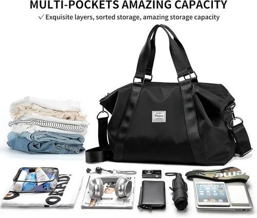 Vista 4 de Bolsa de viaje para gimnasio, bolsa de hombro para fin de semana para mujer