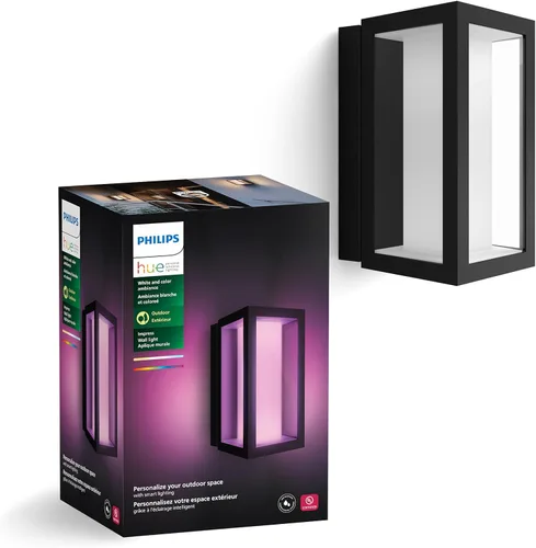 Philips Hue Impress - Lámpara de pared para exteriores (cableada), (6.1 x 9.4 pulgadas), luz blanca y de color, control de voz, requiere puente