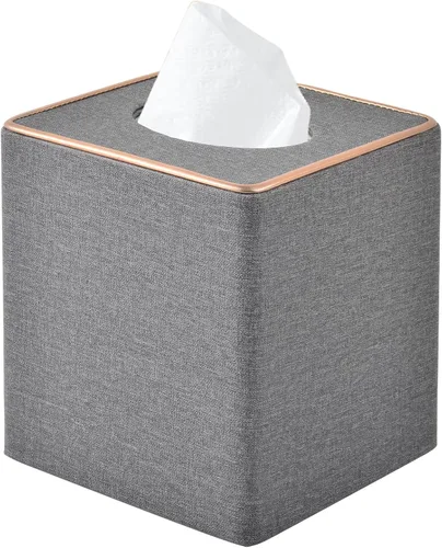 Vista 10 de Funda de Caja de Paños Cuadrada de Lino, Soporte de Caja de Paños Cúbico - Excelente Decoración de Cuero Dorado Rosa, Dispensador de Caja