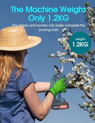 Vista 3 de OMOLA Tijeras de podar eléctricas, con 2 piezas recargables de litio de 21 V, 2 Ah, 2000 mA y 2 cuchillas, diámetro de corte de 1 pulgada/0.984 in