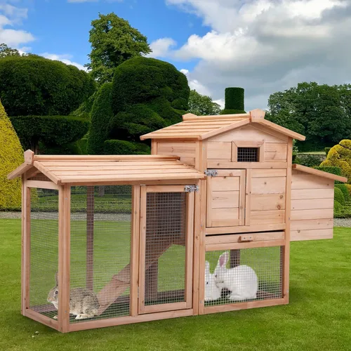 Conejera de madera, para exteriores, gallinero de madera para mascotas con rejillas de ventilación, puerta que se puede abrir, cuna para 2 conejos,
