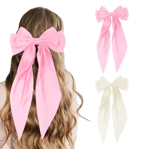 2 piezas de accesorios para el cabello: pinzas para el pelo de mariposa con lazo beige y rosa, pasadores y cintas - bonitos lazos para mujer