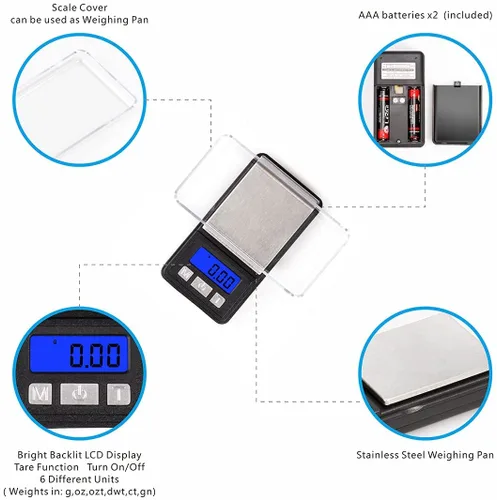 Vista 5 de Fuzion Ultra Mini Gram Scale, 100/0.01g Mini Scale, Digital Pocket Scale, Small Jewelry Scale with Tray, Food Scale with 6 Units, Tare, LCD Display