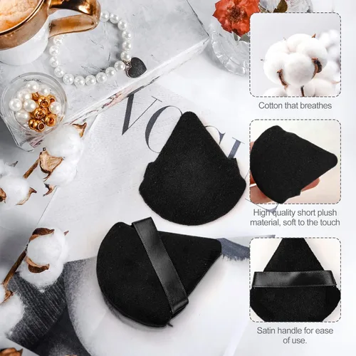 Vista 3 de 2 esponjas triangulares para polvo, esponja para maquillaje facial para polvo corporal suelto, herramienta de maquillaje de belleza, color negro