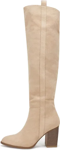 Vista 2 de Ermonn Botas de invierno elásticas con tacón grueso y cremallera lateral alta para mujer