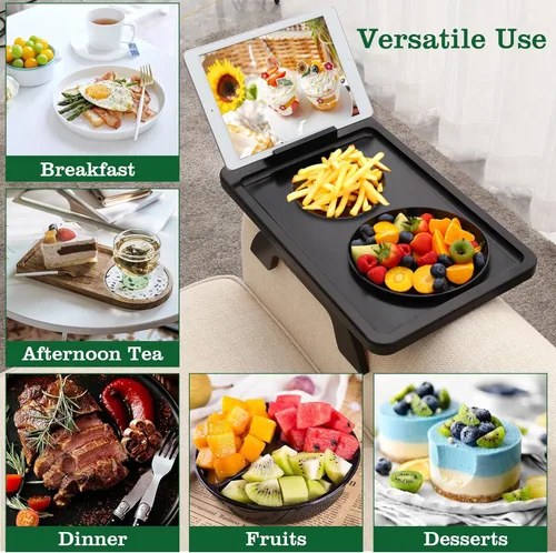 Vista 24 de Mesa de brazo para sofá, mesa de bambú para sofá con soporte para teléfono, mesas con reposabrazos con clip para mesa de reposabrazos, bandeja