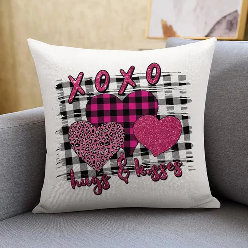 XOXO Hugs and Kisses Square Accent Decorative Pillow Cover for Sofa Couch Chair Office Decor 16"x16",Romantic Valentine Pillow Cases for for Men