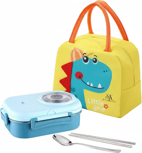 Lonchera Bento para niños con bolsa, caja Bento de acero inoxidable a prueba de fugas para la escuela, 3 compartimentos, cuenco de sopa, cuchara y