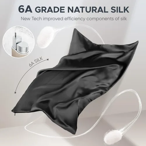 Vista 3 de Funda de almohada de seda de morera 100 % pura para cabello y piel, resistente a los alérgenos, doble cara, 600 hilos de seda con cremallera oculta