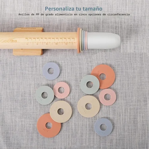 Vista 3 de Geesta - Rodillo de madera ajustable con 5 anillos de grosor, diseño de mango de prensa de rodillo de masa preciso con guía de medición