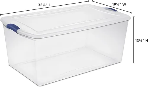 Vista 2 de Contenedor organizador de plástico de 105 cuartos de galón con tapa duradera, apilable y acoplable, contenedor transparente con características