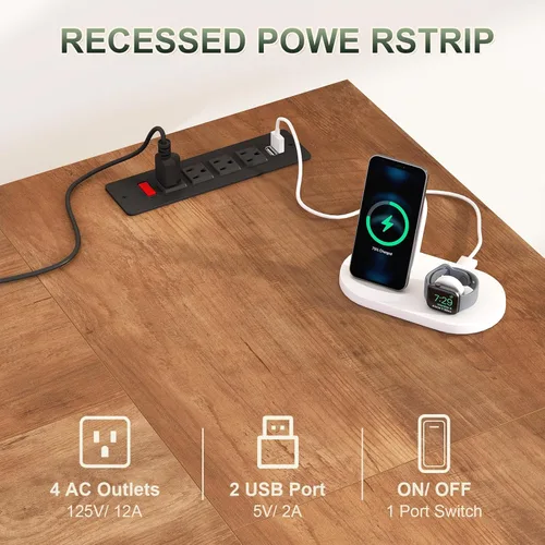 Vista 9 de YOMILUVE Escritorio de pie en forma de L de granja, escritorio eléctrico de pie de esquina de 66 pulgadas con cajones y estantes de almacenamiento