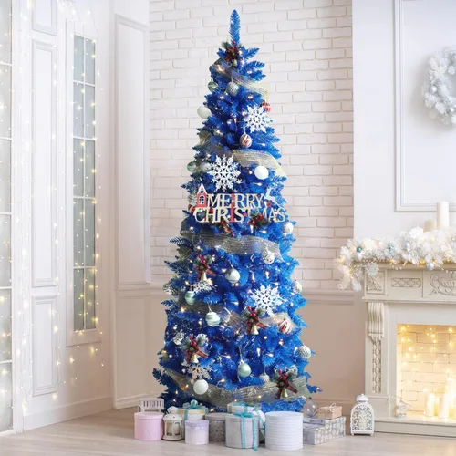 Vista 8 de MUPATER - Árbol de Navidad artificial de lápiz de 6 pies, árbol de Navidad preiluminado con soporte de metal, árbol de Navidad delgado con luces