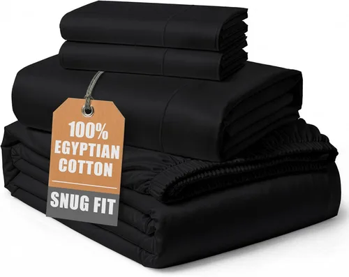 Vista 363 de LANE LINEN - Sábanas individual 100% algodón egipcio suave, cómodo y grueso de calidad de hotel, costuras reforzadas totalmente elásticas, sin