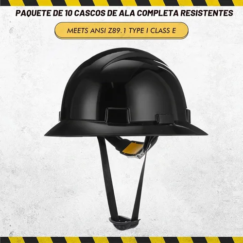 Vista 2 de 10 Pack Casco de ala completa, Casco de construcción blanco, Casco de seguridad HDPE con suspensión de trinquete ajustable de 6 puntos para hombres