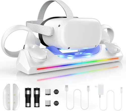 WIOR Base de carga compatible con accesorios Oculus Quest 2, soporte de carga para auriculares VR, estación de carga magnética para Meta Quest 2 y