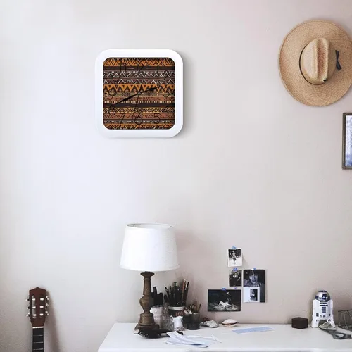 Vista 6 de 10" Square Modern Wall Clock,African Mud Cloth Tribal Print Kitchen Clocks Wall Battery Operated,Silent Non Ticking Unique Funny Cute Wall Clock for