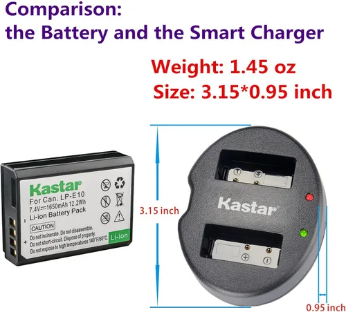 Vista 3 de Kastar Cargador USB dual para LP-E10, LC-E10 y EOS 1100D, EOS 1200D, EOS Rebel T3, EOS Rebel T5, EOS Kiss X50, EOS Kiss X70 Cámara DSLR y Canon