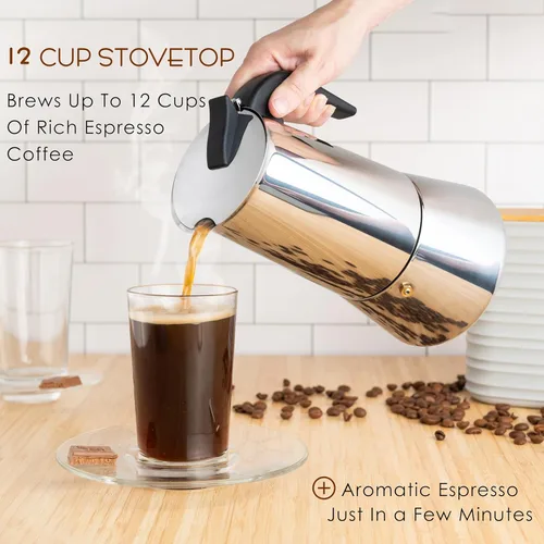 Vista 2 de Mixpresso Olla de café expreso Greca de 12 tazas, 20.3 fl oz/20 onzas, olla moka con diseño de percolador de café, cafetera de acero inoxidable