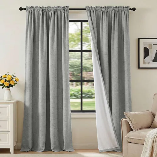 Vista 20 de H.VERSAILTEX Cortinas de aspecto de lino 100% opacas de 45 pulgadas de largo para dormitorio con bolsillo para cortinero de 42 pulgadas de ancho