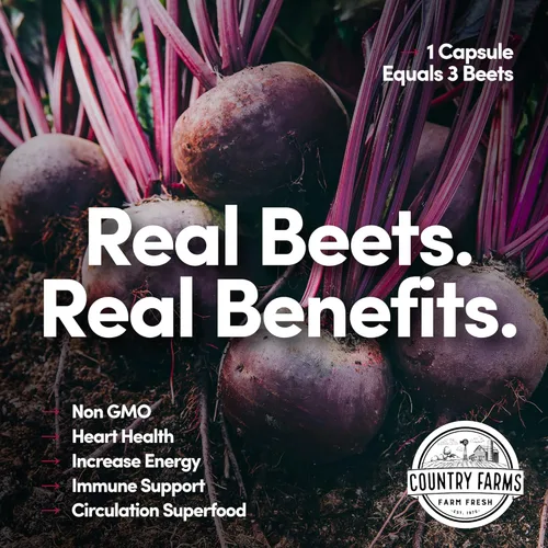 Vista 4 de Country Farms Bountiful Beets - Cápsulas de remolacha integral, superalimento de extracto de remolacha integral, refuerzo de óxido nítrico natural