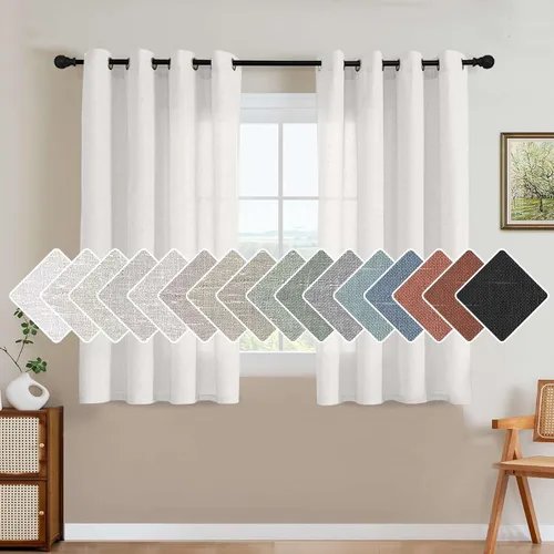 Vista 56 de H.VERSAILTEX - Elegantes cortinas de lino natural mezclado, eficientes energéticamente, con filtro de luz, textura de lino, paneles para ventana