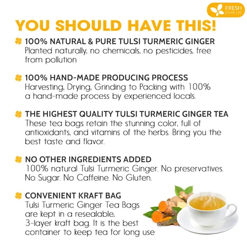 Vista 410 de FreshDrinkUS, 135 bolsas de té de jengibre y cúrcuma premium, ingredientes 100% naturales, mezcla hecha a mano de té de hierbas de cúrcuma
