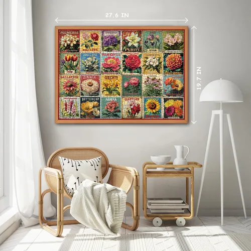 Vista 7 de Rompecabezas vintage de flores para adultos de 1000 piezas, rompecabezas de arte único y hermoso collage floral, con temática de plantas