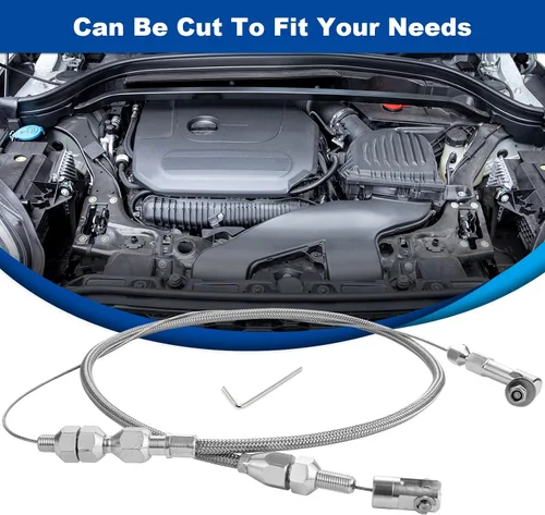 Vista 2 de Spurtar Cable de acelerador universal de 24 pulgadas de acero inoxidable trenzado, kit de bloqueo con montaje y virola de aluminio, cable