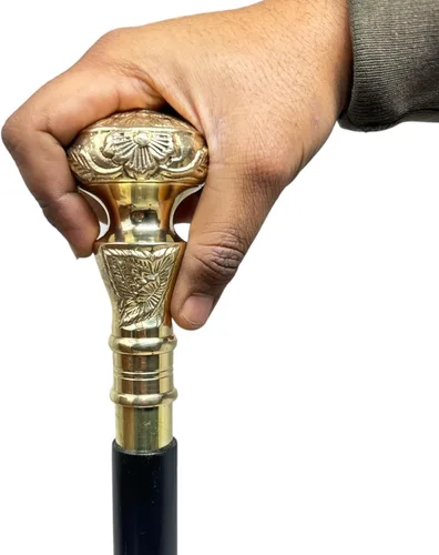 Vista 6 de Bastón de madera antiguo vintage con mango de latón plateado, perilla de regalo para hombres y mujeres, accesorio victoriano elegante