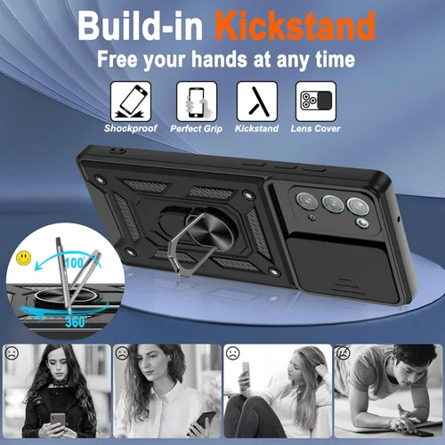 Vista 5 de Funda para Samsung Galaxy Note 20 5G con (2 piezas) protector de pantalla HD, resistente a prueba de golpes con soporte de rotación de 360°