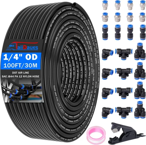 Vista 12 de Kit de Tubo de Línea de Aire, Accesorios de Conexión Rápida de Línea de Aire de 1/4" 3/8" con Tubo de Manguera de Aire de Nylon DOT de 6,35 mm x 10