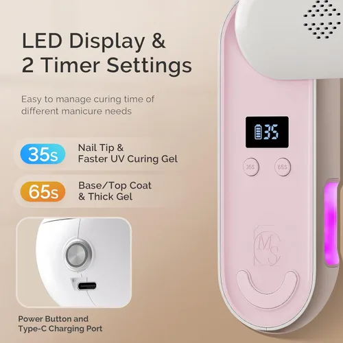 Vista 6 de MelodySusie P-PLUS20F - Lámpara de uñas compacta inalámbrica con innovador panel giratorio y diseño de protección UV, la luz UV recargable cura