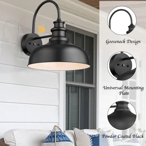 Vista 4 de Bestshared Luces de granero de cuello de cisne del atardecer al amanecer, aplique de pared al aire libre de 14 pulgadas, lámpara de pared exterior