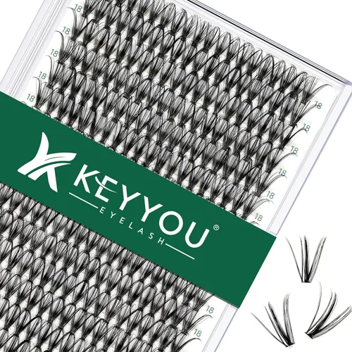 Vista 33 de Kit de extensión de pestañas DIY KEYYOU 280 piezas, pestañas individuales, rizadas D, kit de extensión de pestañas 30D+40D, 9-16 Mix, racimos