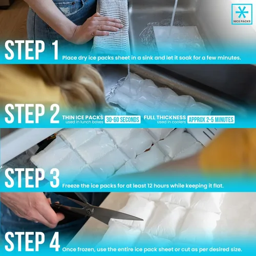 Vista 4 de Nice Packs - Bolsas de hielo seco reutilizables para envío de alimentos congelados, refrigeradores, loncheras, flexibles y duraderas (10 mini hojas)