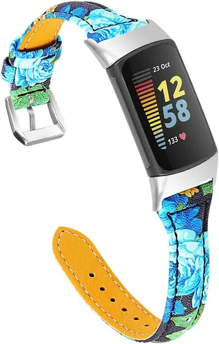 Vista 8 de Leather Strap Compatible with Fitbit Charge 6/Charge 5 Strap, Women Men Genuine Leather Sport Band Replacement Watch Wristband Bracelet for Charge 6