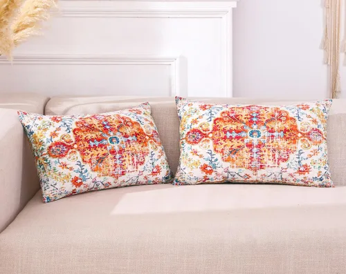 Vista 7 de CARRIE HOME Juego de 2 fundas de almohada lumbares bohemias de 12 x 20 pulgadas, color naranja quemado, terracota y óxido, decoración del hogar