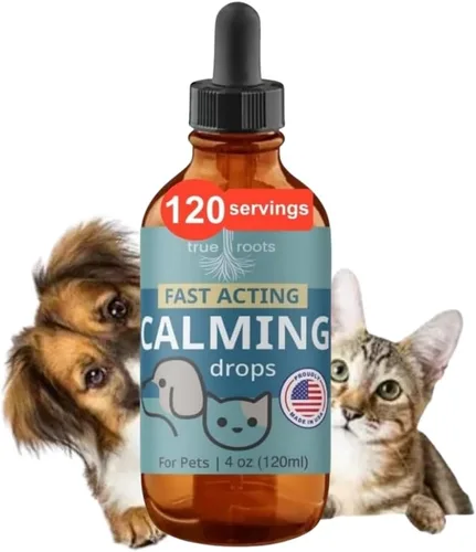 Gotas calmantes para perros y gatos, calma y bienestar de las mascotas, fórmula 6 en 1 con L-teanina, bálsamo de limón y valeriana, manzanilla, 120