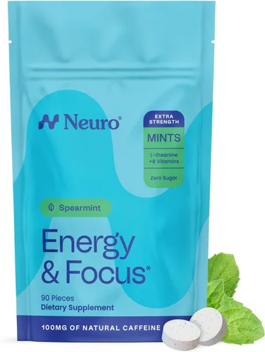Vista 10 de Neuro Energy & Focus Mints, Extra Strength - Mentas para el aliento sin azúcar con 100 mg de cafeína natural, vitaminas B y L-teanina, suplemento