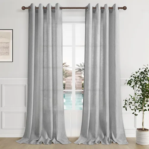 Vista 26 de Aersas Cortinas de lino negro para dormitorio de 63 pulgadas de largo, 2 paneles de privacidad, eficiencia energética, semitransparentes, cortinas