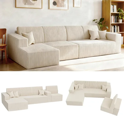 Vista 10 de Sofá modular sin huesos, sofá modular Cloud con diván en forma de L, sofás tapizados modernos para sala de estar y dormitorio, no requiere montaje