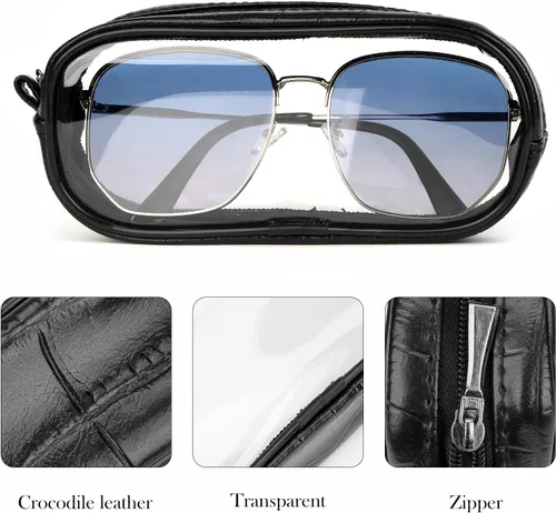Vista 4 de Linkidea Bolsa de gafas de sol de gran tamaño, bolsa de lentes de marco grande para lentes de sol, bolsa de viaje compatible con Rayban Aviator