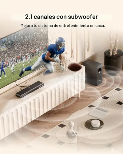 Vista 2 de OXS Barra de sonido S21 de 2.1 canales con subwoofer, sonido de precisión con graves profundos, potencia de 240 W, 3 modos de ecualización