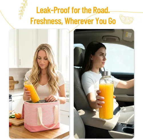 Vista 7 de Luxfuel Botellas de vidrio transparente con tapas de 18 onzas, botellas de agua de vidrio reutilizables con tapa de acero inoxidable para jugos