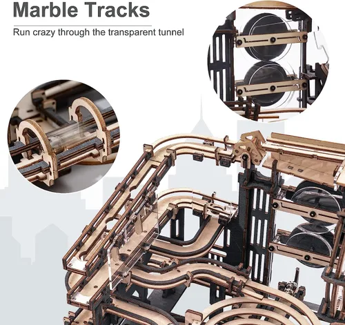 Vista 5 de ROKR Rompecabezas de madera 3D para adultos, modelo de rompecabezas de pista de mármol, kits de construcción de modelo mecánico de pista de mármol