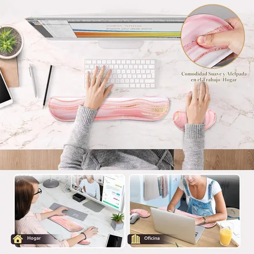 Vista 7 de Gimars Juego Mejorado Ampliado de Almohadilla de Apoyo para Muñeca de Teclado de Espuma Viscoelástica de Gel, Diseño Ergonómico Cómodo para oro rosa